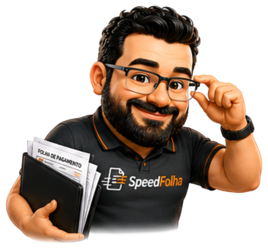 Mascote da SpeedFolha ajustando os óculos, sorrindo
